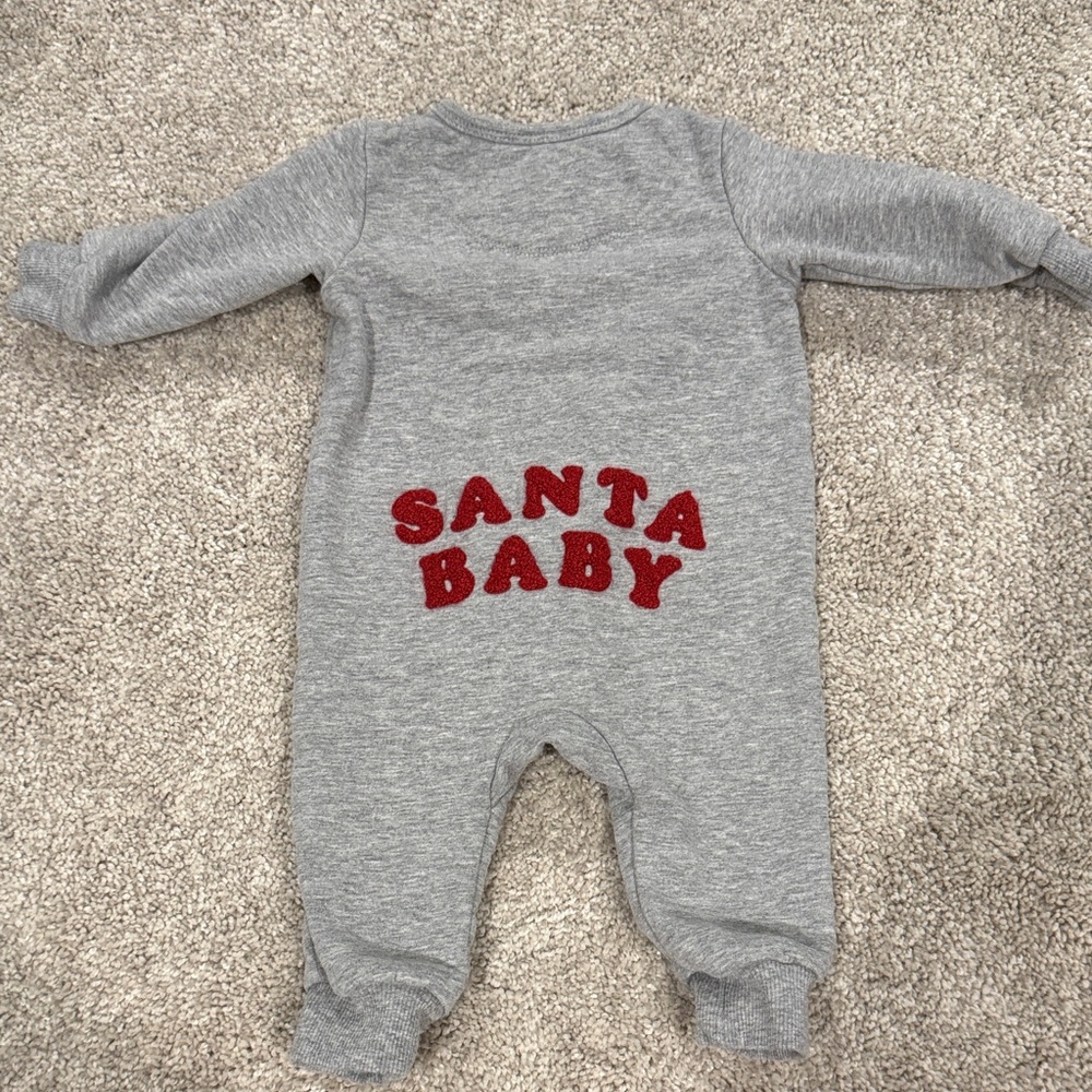 Petit Lem Gray and Red 'Santa Baby' Footie